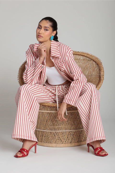 Striped Stretch Cotton Wide Leg Pants