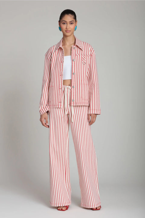 Striped Stretch Cotton Wide Leg Pants