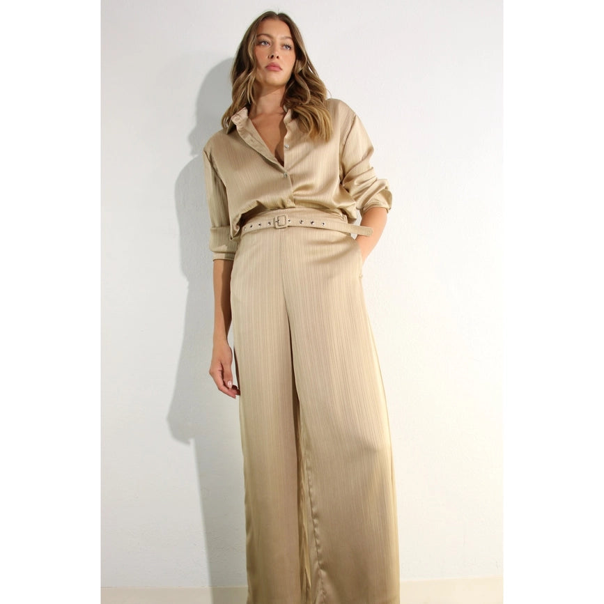 Striped Texture Silky Shirts and Pants Set-Set-Mulla-S-MOCHA FRAPPUCCINO-Urbanheer