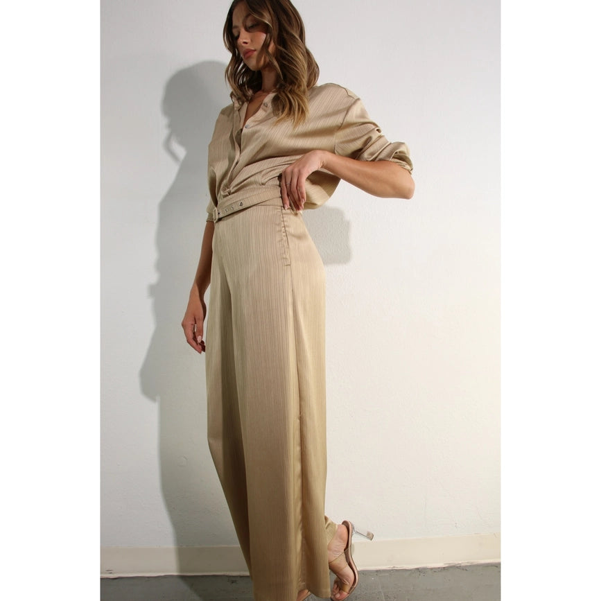 Striped Texture Silky Shirts and Pants Set-Set-Mulla-S-MOCHA FRAPPUCCINO-Urbanheer