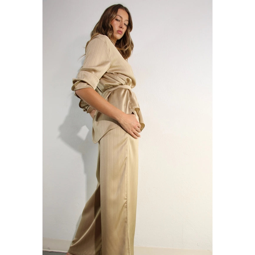 Striped Texture Silky Shirts and Pants Set-Set-Mulla-S-MOCHA FRAPPUCCINO-Urbanheer