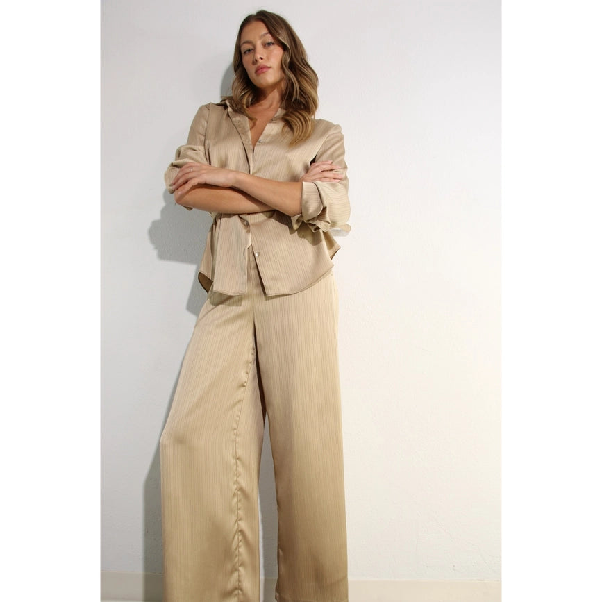 Striped Texture Silky Shirts and Pants Set-Set-Mulla-S-MOCHA FRAPPUCCINO-Urbanheer