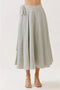 Striped Tie Waist Panelled Midi Skirt - Black