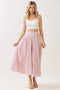 Striped Tie Waist Panelled Midi Skirt - Red