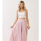 Striped Tie Waist Panelled Midi Skirt - Red