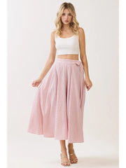 Striped Tie Waist Panelled Midi Skirt - Red