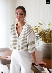 Striped V-Neck Button Front Cardigan Milk/Olive-Cardigan-Nenya Fashion Limited-XS/S-Milk/Olive-Urbanheer