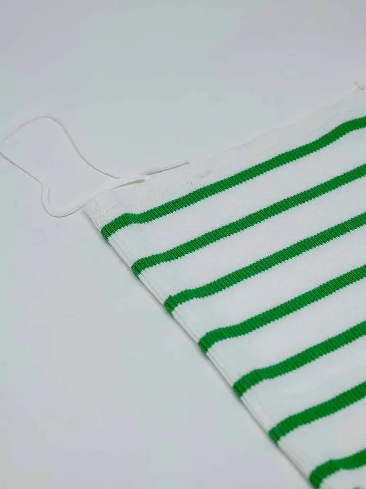 Striped White and Green Top with Square Neckline-Top-Q2-S-Green-Urbanheer