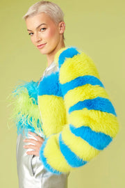 Striped Yellow Faux Fur Cropped Bomber Jacket-Jackets & Blazers-Buy Me Fur Ltd-S-M-Yellow-Faux Fur-Urbanheer