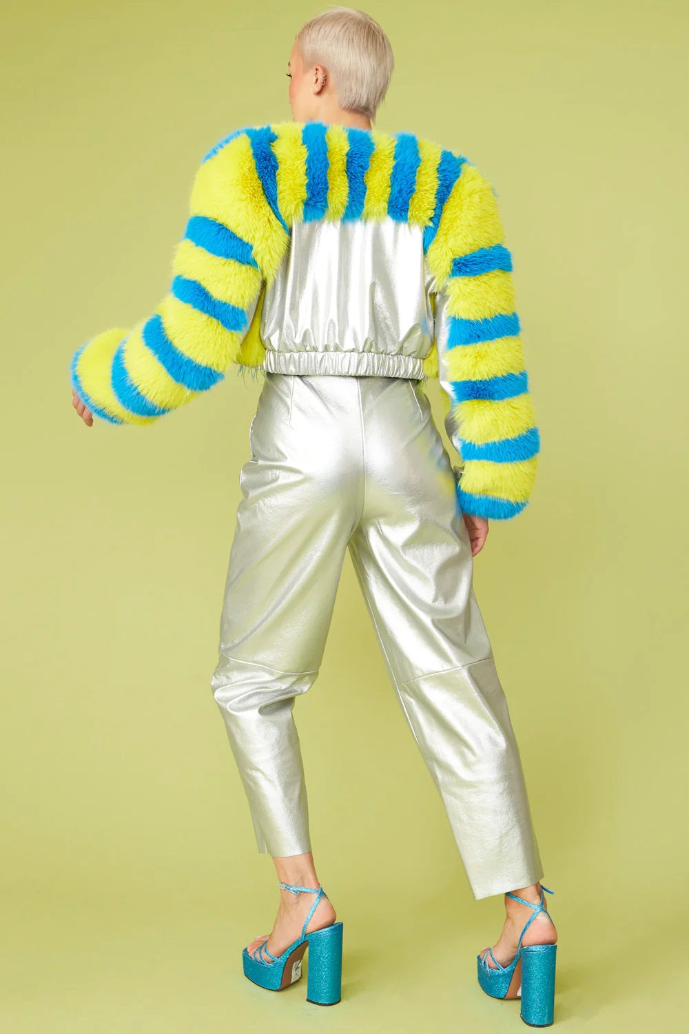 Striped Yellow Faux Fur Cropped Bomber Jacket-Jackets & Blazers-Buy Me Fur Ltd-S-M-Yellow-Faux Fur-Urbanheer