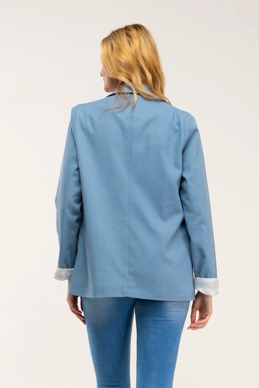 Striped Blazer-Style Blazer Jacket With Lapels And Button Detail Blue-Jacket-Tantra-S-Urbanheer