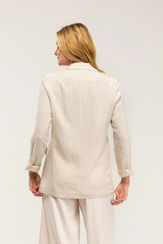 Striped Blazer-Style Blazer Jacket With Lapels And Button Detail Ecru-Jacket-Tantra-S-Urbanheer