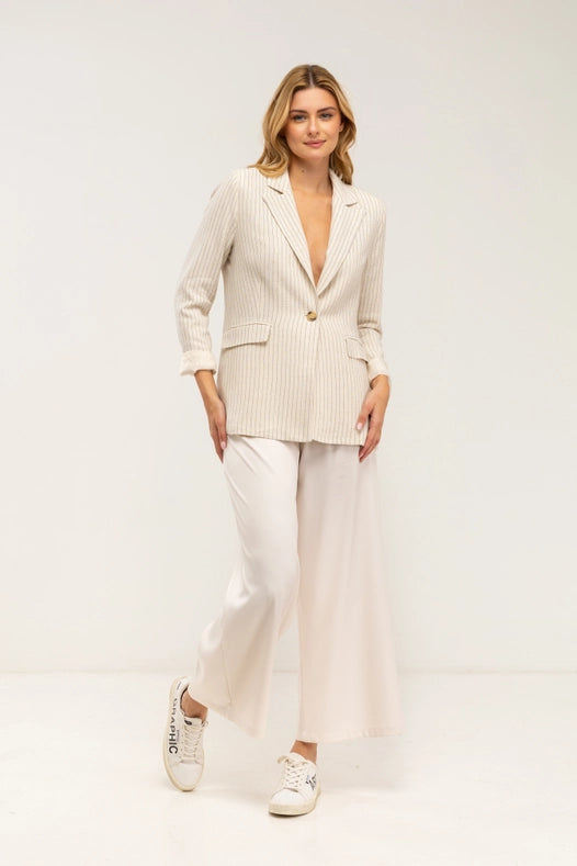 Striped Blazer-Style Blazer Jacket With Lapels And Button Detail Ecru-Jacket-Tantra-S-Urbanheer