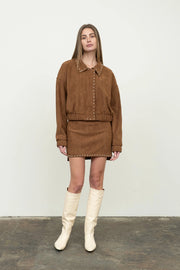 Stud Detail Zipper Front Suede Jacket