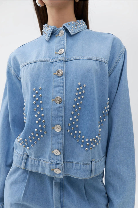 Studded Jean Jacket-Jacket-NOCTURNE-XS-Ice Blue-Urbanheer