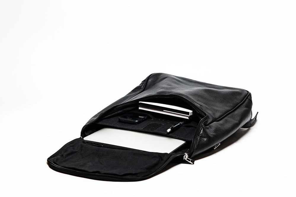 Student Leather Backpack Black-Backpack-Belle & Bloom-12 x 4 x 14 in (30.5 x 10.2 x 35.6 cm)-Urbanheer