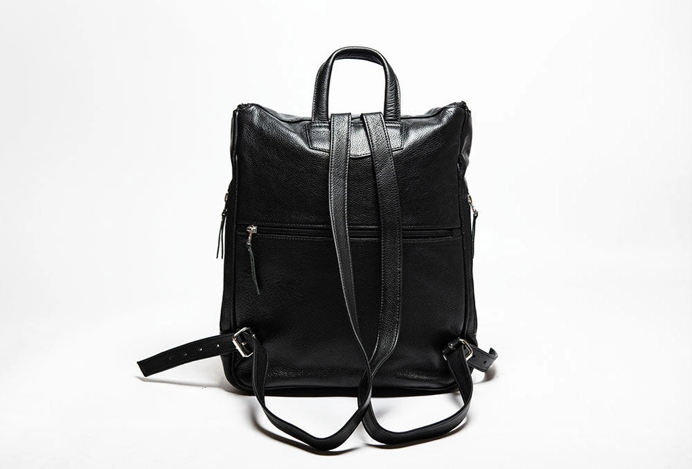 Student Leather Backpack Black-Backpack-Belle & Bloom-12 x 4 x 14 in (30.5 x 10.2 x 35.6 cm)-Urbanheer