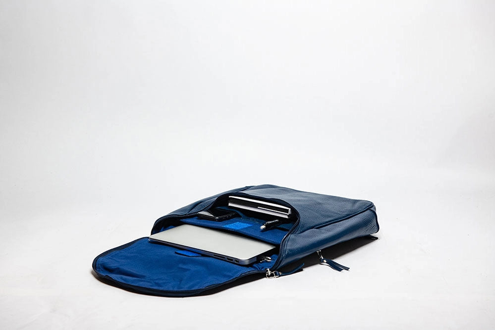 Student Leather Backpack Blue-Backpack-Belle & Bloom-12 x 4 x 14 in (30.5 x 10.2 x 35.6 cm)-Urbanheer