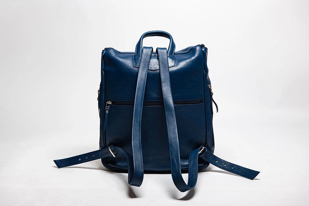 Student Leather Backpack Blue-Backpack-Belle & Bloom-12 x 4 x 14 in (30.5 x 10.2 x 35.6 cm)-Urbanheer