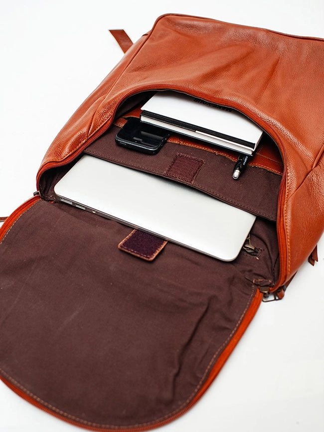 Student Leather Backpack Tan-Backpack-Belle & Bloom-12 x 4 x 14 in (30.5 x 10.2 x 35.6 cm)-Urbanheer