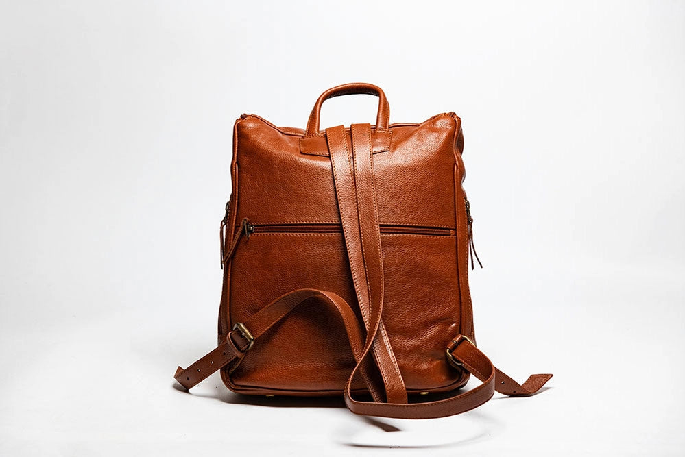 Student Leather Backpack Tan-Backpack-Belle & Bloom-12 x 4 x 14 in (30.5 x 10.2 x 35.6 cm)-Urbanheer