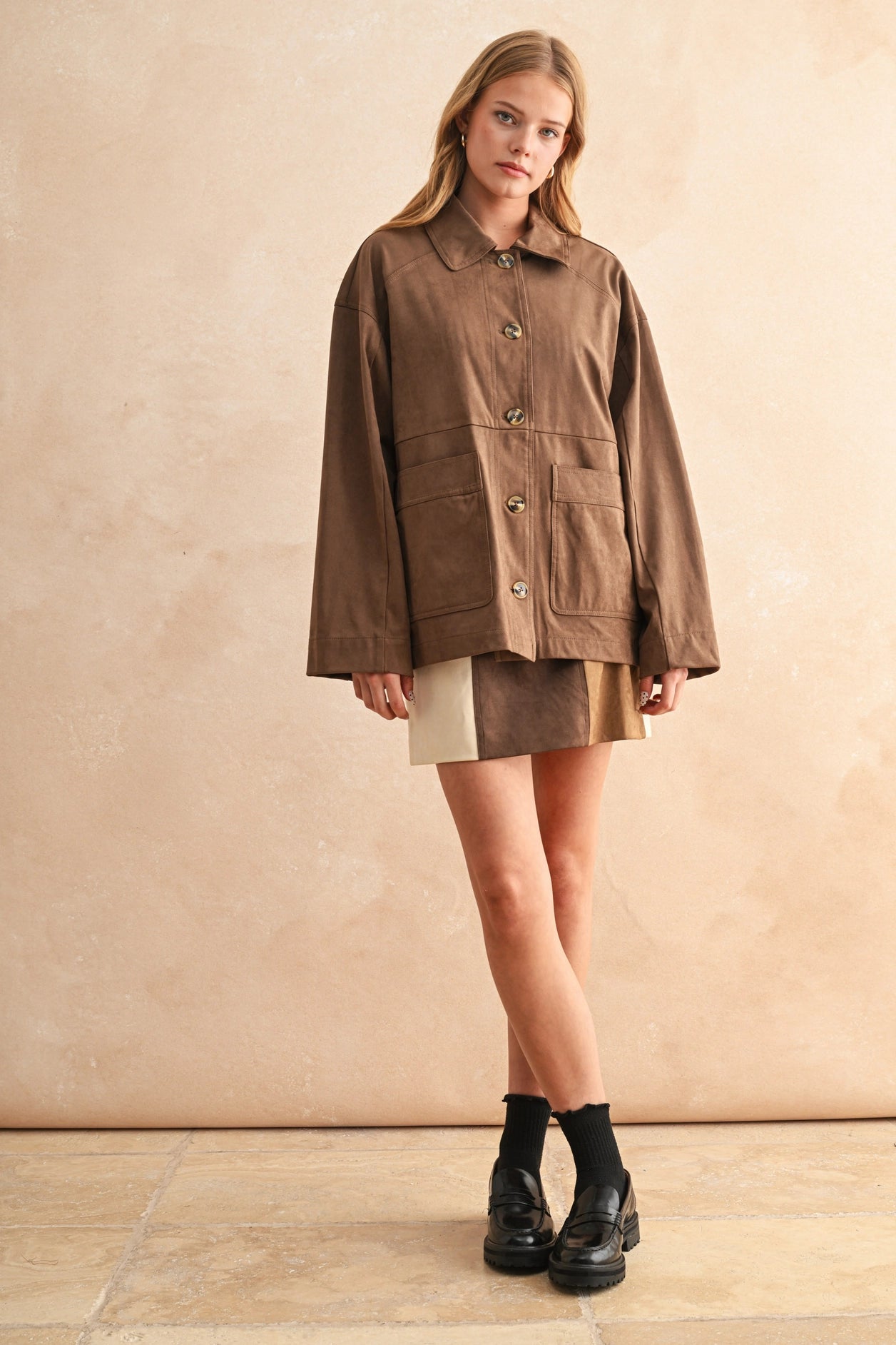 Suede Button Front Jacket