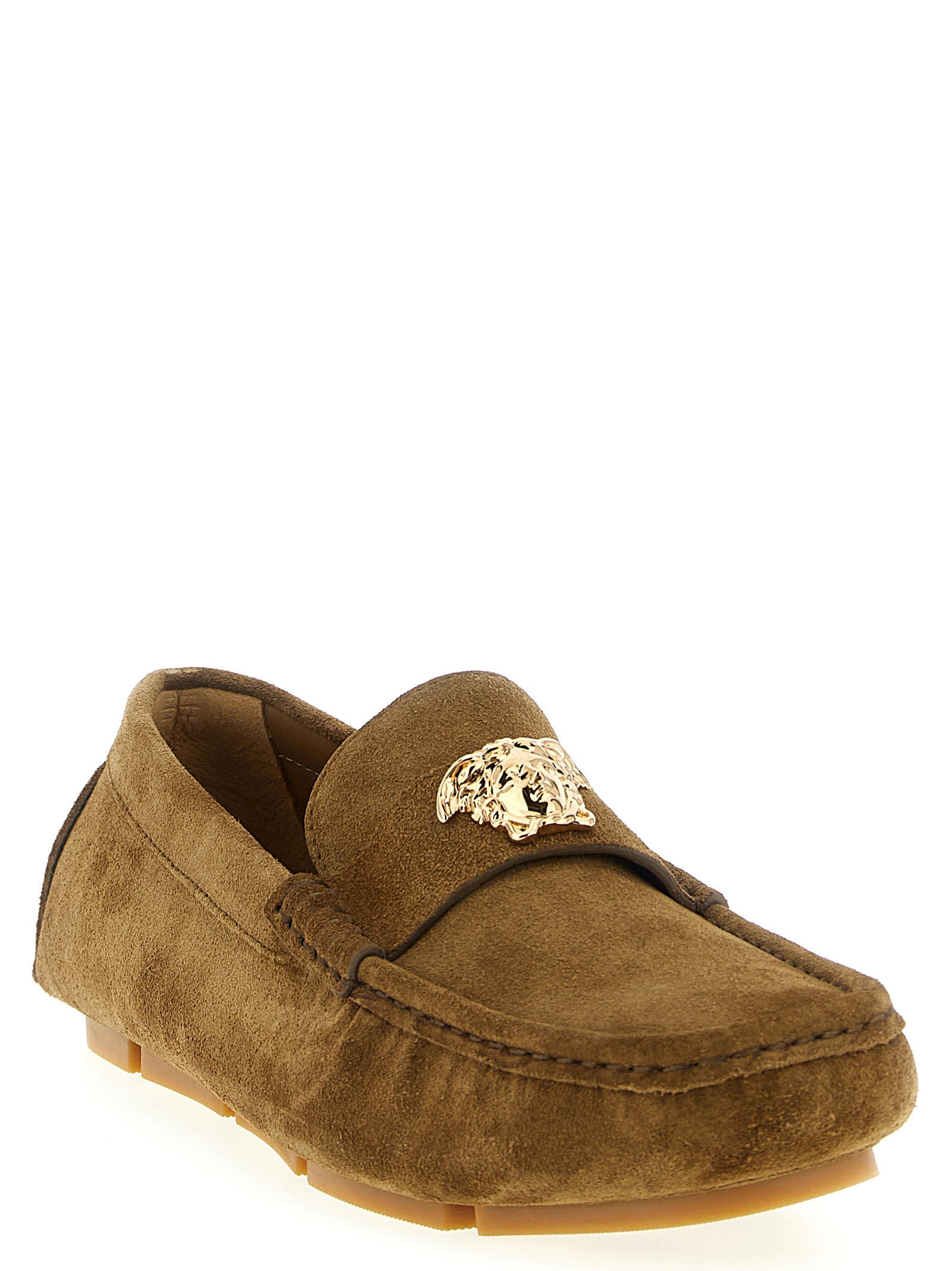 Suede Driver Loafers with Metal Detail