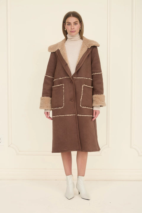 Suede Faux Fur Lined Long Coat