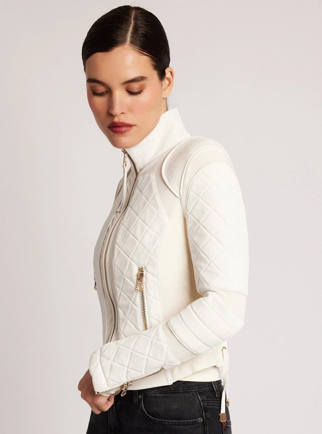 Suede Moto Mesh Jacket Gold Trims-Jacket-Blanc Noir-XS-White Alyssum-Urbanheer