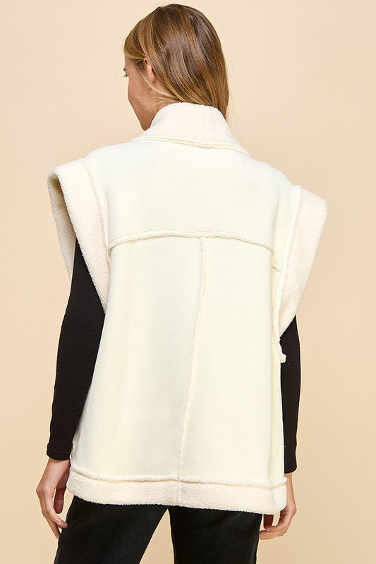 Suede Oversized Open Vest-Vest-TCEC-S-Black-Urbanheer