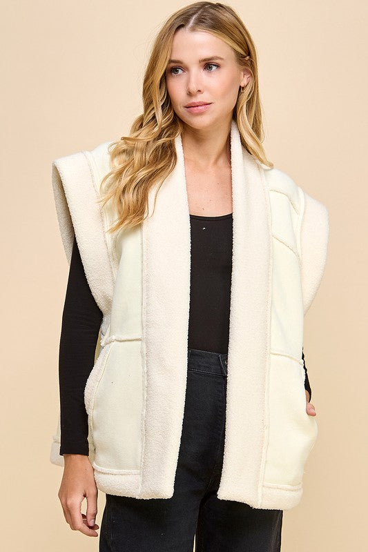 Suede Oversized Open Vest-Vest-TCEC-S-Black-Urbanheer