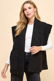 Suede Oversized Open Vest-Vest-TCEC-S-Black-Urbanheer