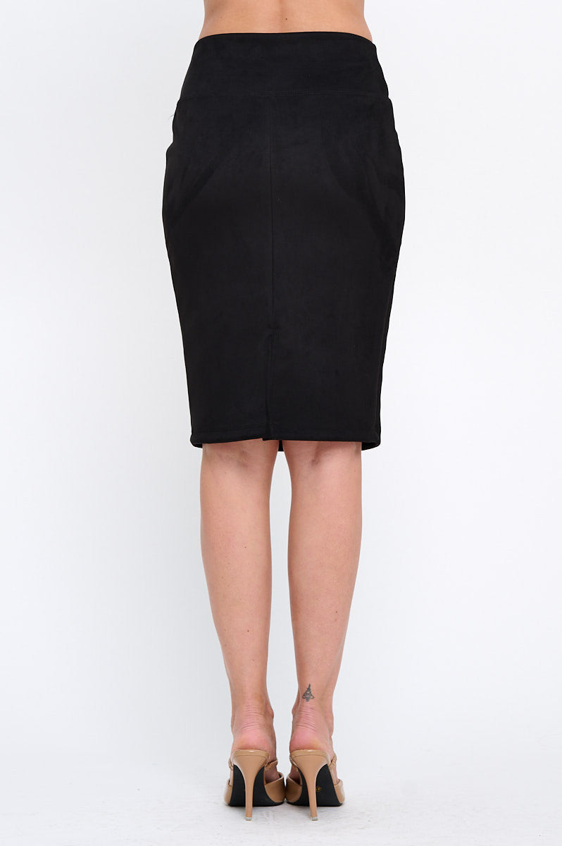 Suede Solid Pencil Midi Skirt with Back Slit-New Arrival-Reneecollection-Small-BLACK-Urbanheer