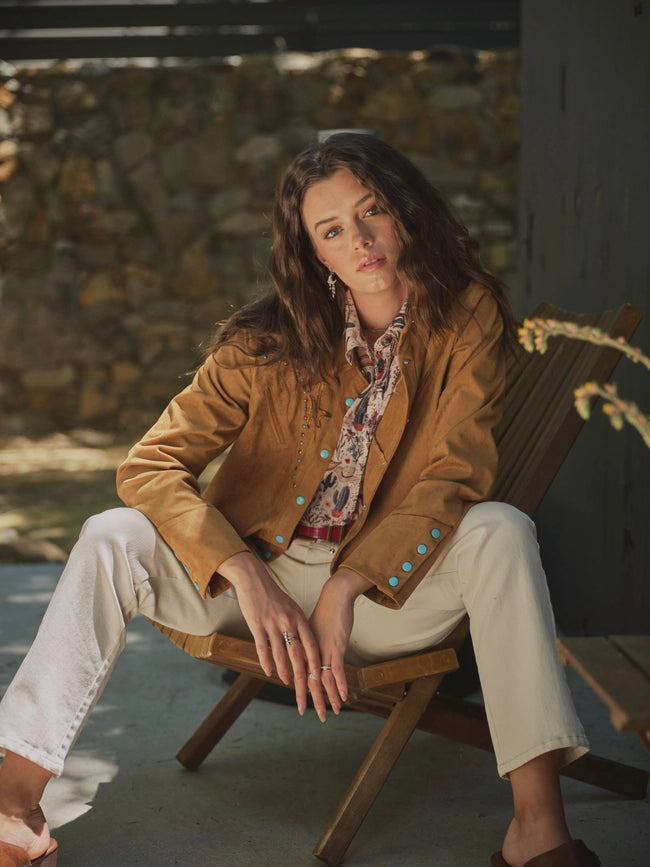 Suede Western Shirt Blouse-Blouse-Blue B-S-CAMEL-Urbanheer