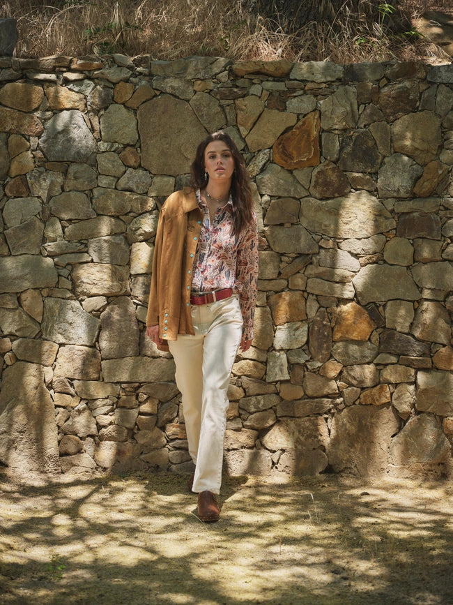 Suede Western Shirt Blouse-Blouse-Blue B-S-CAMEL-Urbanheer