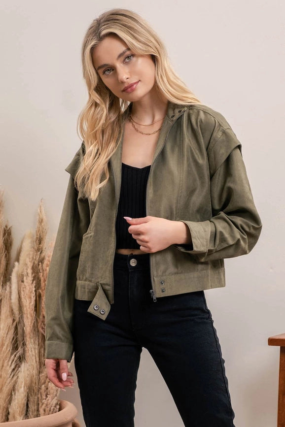 Suede Zip Up Moto Jacket OLIVE-Jacket-Moon River-XS-OLIVE-Urbanheer