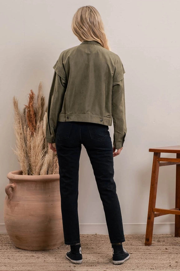 Suede Zip Up Moto Jacket OLIVE-Jacket-Moon River-XS-OLIVE-Urbanheer