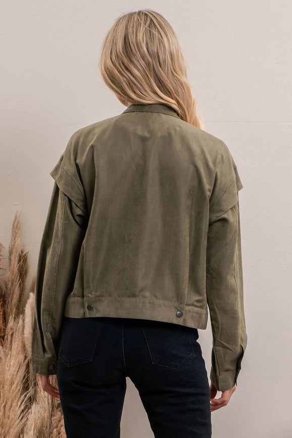 Suede Zip Up Moto Jacket OLIVE-Jacket-Moon River-XS-OLIVE-Urbanheer