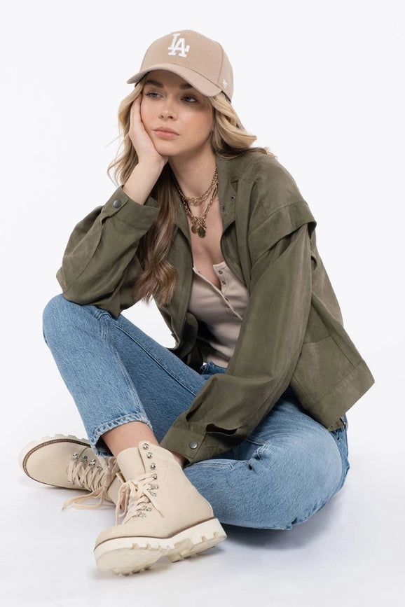 Suede Zip Up Moto Jacket OLIVE-Jacket-Moon River-XS-OLIVE-Urbanheer