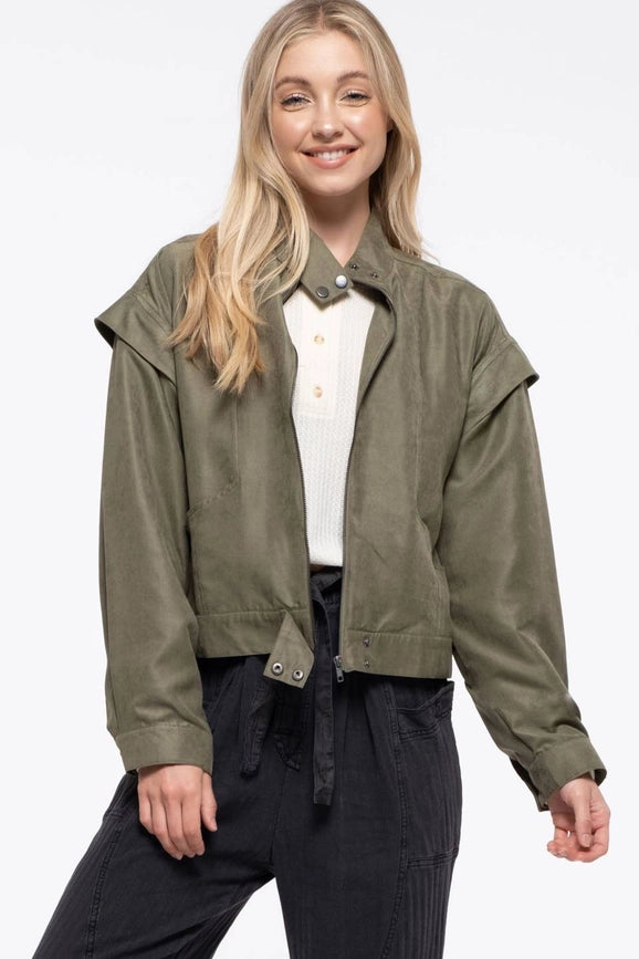 Suede Zip Up Moto Jacket OLIVE-Jacket-Moon River-XS-OLIVE-Urbanheer