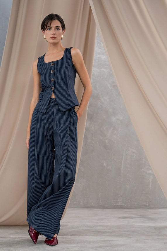 Suit Vest with Pinstripe-Vest-FERRACHE-S-Navy Blue-Urbanheer