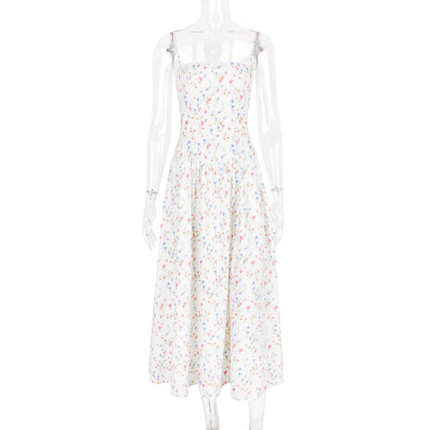 Summer Sexy Floral Print Cinched Waist Strap Maxi Dress-Dress-Rosa Clothing-XS-White-Urbanheer