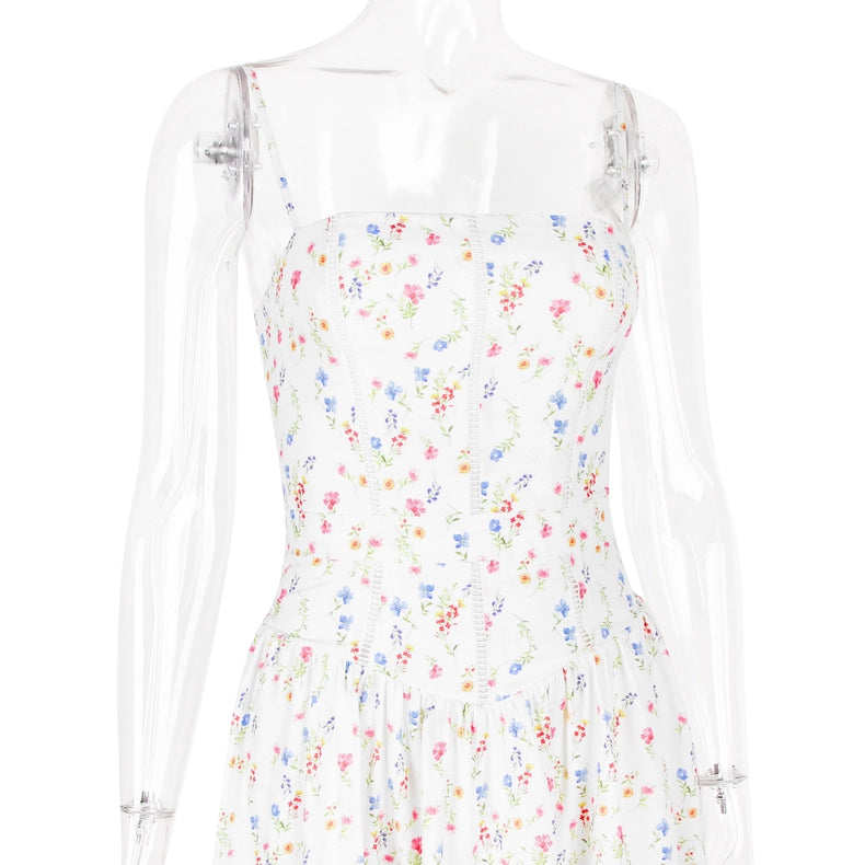 Summer Sexy Floral Print Cinched Waist Strap Maxi Dress-Dress-Rosa Clothing-XS-White-Urbanheer