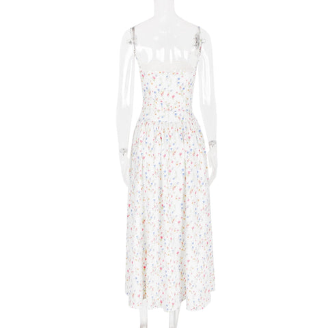 Summer Sexy Floral Print Cinched Waist Strap Maxi Dress-Dress-Rosa Clothing-XS-White-Urbanheer