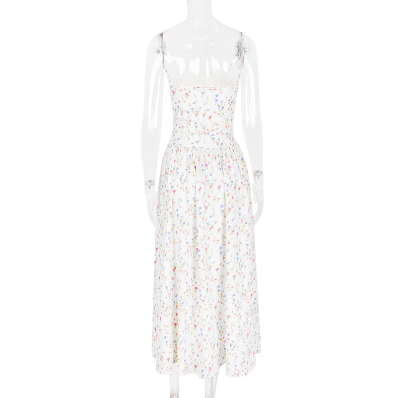 Summer Sexy Floral Print Cinched Waist Strap Maxi Dress-Dress-Rosa Clothing-XS-White-Urbanheer