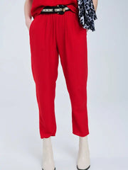 Summery Pants with Elastic Waist and Pockets in Red-Pants-Q2-S-RED-Urbanheer
