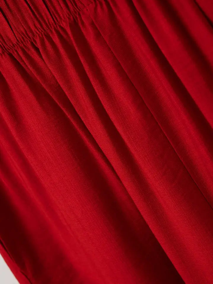 Summery Pants with Elastic Waist and Pockets in Red-Pants-Q2-S-RED-Urbanheer