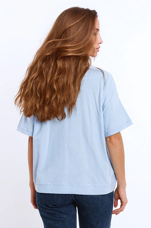 Sunshine Oversized T-Shirt With Textured Text At The Front In Blue-T-Shirt-Q2-One Size-Blue-Urbanheer