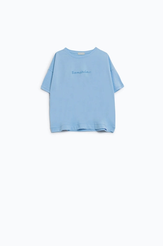 Sunshine Oversized T-Shirt With Textured Text At The Front In Blue-T-Shirt-Q2-One Size-Blue-Urbanheer