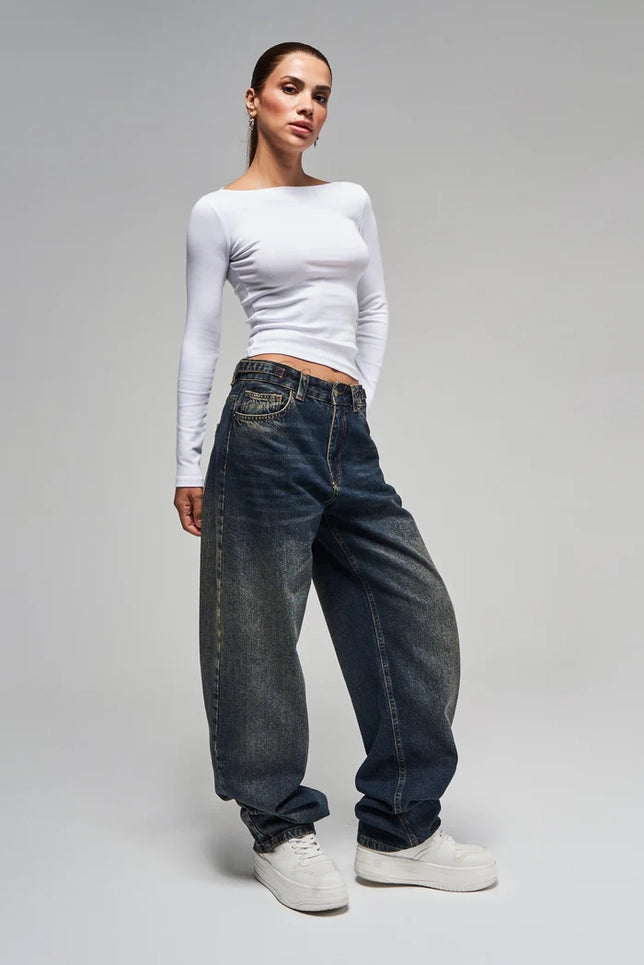 Super Baggy Fit Denim Pants with Belt Detail